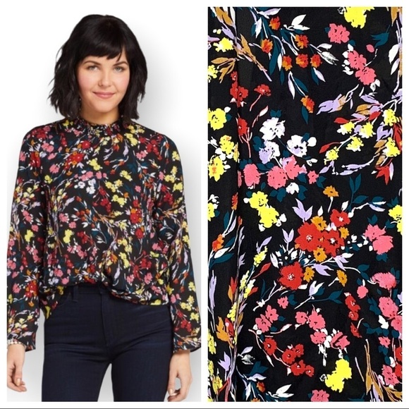 Allison Joy Gigi Smocked Neck Black Floral Blouse Size Extra Small - Picture 1 of 11